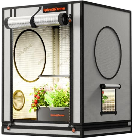Spider Farmer Kleines Growzelt 60x60x80 cm für Aerogarden, mit Roll-up-Tür, Beobachtungsfenster, abnehmbarem Bodenblech, 2000D Mylar-Gewebe, für SmartG12 Hydroponisches Anzuchtsystem