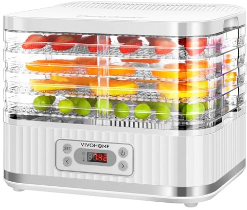VIVOHOME Elektrischer Dörrautomat mit 5 Einschüben 400W Dörrgerät mit 72H Digitaltimer und Temperaturregelung für Obst Gemüse Fleisch Trockenfleisch Kräuter Rindfleisch Pilze