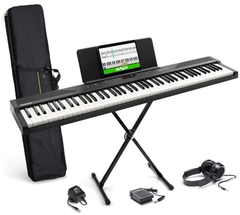 Alesis Keyboard E-Piano mit 88 Tasten, 480 Sounds, Lautsprechern, USB-MIDI, Tragetasche, Ständer, Kopfhörer, Pedal und Klavierlektionen für Anfänger