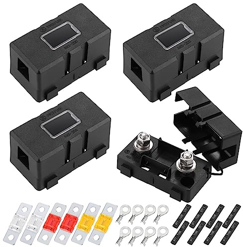 4 Stück Midi Sicherungshalter, Kfz Sicherungshalter mit 40A, 50A, 80A Mega Sicherung und 8 Stück Terminal, Mega Sicherungshalter Sicherungen für Auto, Boot, Suv, LKW, Style A