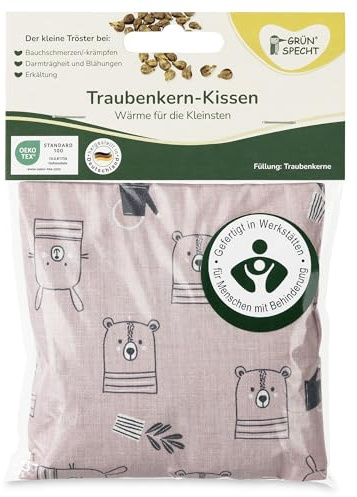 GRÜNSPECHT Traubenkern-Kissen 12x12cm, Wärmekissen für Babys & Kleinkinder, bei Blähungen & Bauchschmerzen