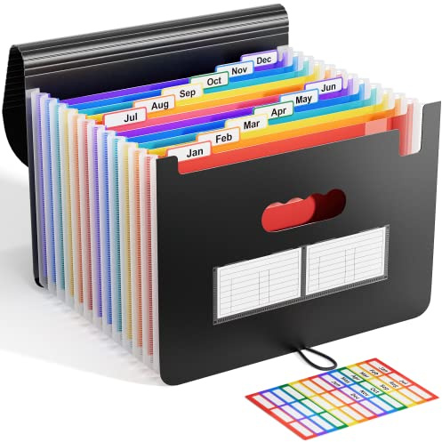 Dokumentenmappe A4, Fächermappe Sortiermappe Bunte Datei Ordner Regenbogen Aktenordner Ordner Akkordeon Design A4 Größe Grosse Kapazität Wasserdicht Materia 12 Fächer mit Deckel de ABC life