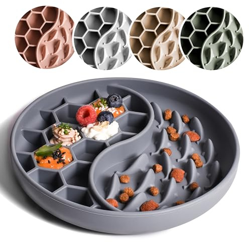 ne&no® Anti Schling Napf für Hunde und Katzen I Slow Feeder I Leckmatte Hund mit großem Saugnapf I Schleckmatte Katze für Nassfutter und Trockenfutter (Grey Blue)