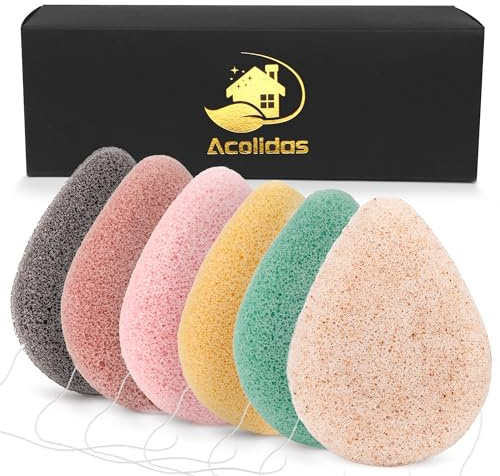 Konjac schwämme Gesichts, 6-teiliges Gesichtsreinigungsschwämme-Set für Damen und Herren, Konjac Walnuss Scrubber Peeling mit Walnuss – sowohl für Gesichts- als auch Körperpeeling