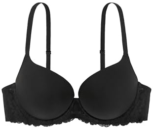 Dorina Damen Claire Super Push-Up Demi-BH – Bügel-BH mit Geformten Cups, Weichem Mikrogewebe und Sinnlichen Spitzendetails, Schwarz