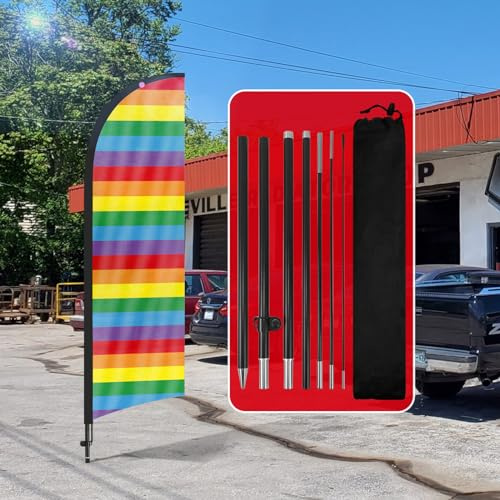 QSUM Bali-Fahne | 1 pcs Regenbogen Swooper Flagge & Fahnenmast Zubehör - 8 Füße Große Festival Flag Dekorationen Party Beach Sign Außendekoration