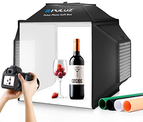 PULUZ Upgrade Fotobox Fotografie 40x40cm, Professionelles Fotozelt mit Beleuchtung 480 LED 5500K & 4 Farbigen PVC-Hintergründen für Schmuck und Produktfotografie