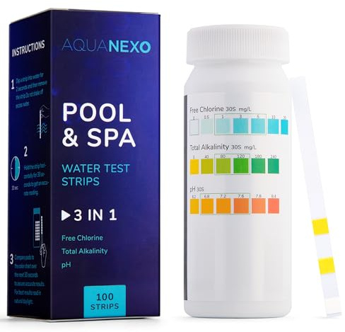AQUANEXO 100 Pool Teststreifen Pool & Spa 3-in-1, Pool Zubehör, Pooltester für Planschbecken Schwimmbad Whirlpool, Wassertester für Pools, Pool Tester pH und Chlor, pH Teststreifen