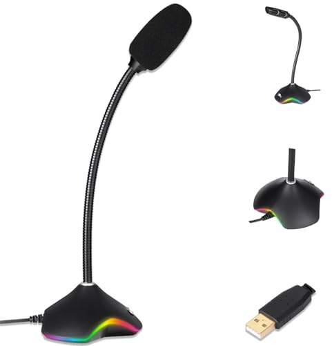 KLIM Rhapsody USB Tisch-Mikrofon für Streaming mit RGB Beleuchtung | Plug and Play ganz ohne Treiber ideal auch für Anrufe und Konferenzen, Schwarz