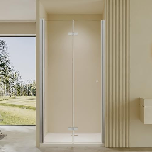 AmuseVera Duschtür Faltbar 70 x 185 cm Einzelfalttür Drehfalttür Nische Duschabtrennung Duschkabine Falttür Nischendrehtür Dusche aus 6mm ESG Sicherheitsglas