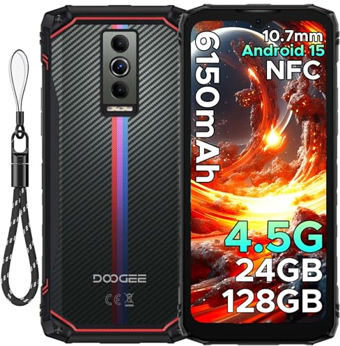 DOOGEE Blade 10 Energy Outdoor Mobile Phone Without Contract Android 15, 24GB RAM/128GB ROM (2TB) 6150mAh, 10.7mm Ultra Thin Outdoor Smartphone, 6.56 Inch HD +, 16MP 3 Card Slots/NFC/Face ID/OTG/GPS