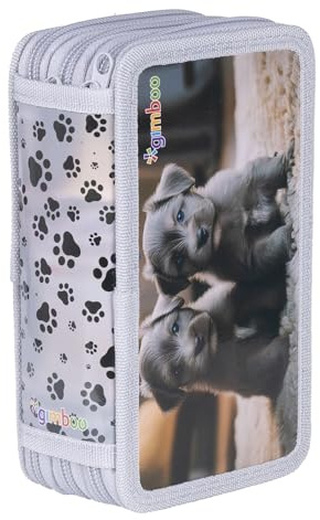gimboo Schulmäppchen mit Zubehör/Federmäppchen mit großem Fassungsvermögen/Mit 3 Fächer/Federtasche Federmäppchen Stifteetui/Motiv - KLEINE Hunde/Für Kinder Jungen Mädchen