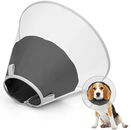 Supet Transparente Halskrause Hund,Leichter Leckschutz mit weichem Polster | Transparente Sicht;Abnehmbares Soft-Pad;Leichtes PVC;Klettverschluss;Für kleine bis große Hunde;Leicht zu reinigen