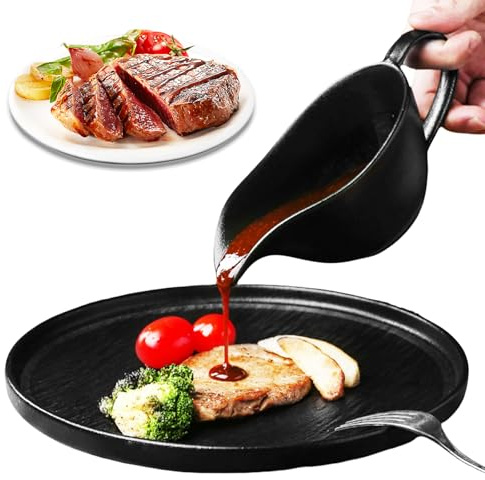 280ml Sauciere Porzellan, Saucen Behälter, Sossenbehälter mit Henkel, Sauciere mit Lippenausguss, Servierschale Geeignet für Soße, Creme, Salatdressings, Milchbrühe, Bratensaft und Käsedip, Schwarz