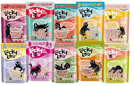 Lucky Lou Extrafood Mix-Paket Katzenfutter nass - 36 x 70g - hochwertiges Nassfutter (Ergänzungsfutter) mit viel Protein, getreidefrei & ohne Zucker für Katzen