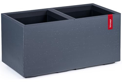 KONZEPT Großer Pflanzkübel auf Rollen, 40 × 80 × 40 cm, Anthrazit | In Beton-Optik, aus Kunststoff, mit integriertem Drainagesystem, für Innen & Außen, Garten, Terrasse & Balkon