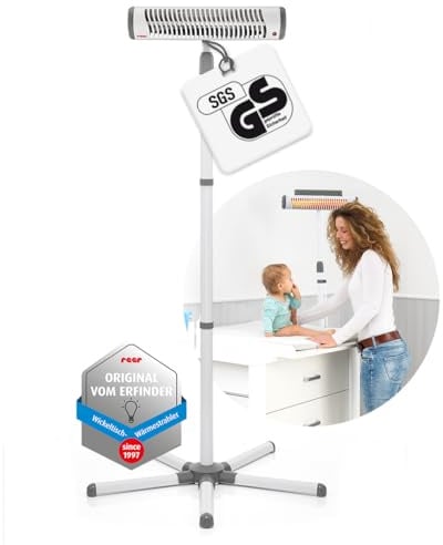 Reer Wickeltischstrahler EasyHeat Flex, Heizstrahler mit Standfuß, Wärmelampe fürs Baby, kompaktes Design, 1 Stück (1er Pack), 230V/500W, weiß