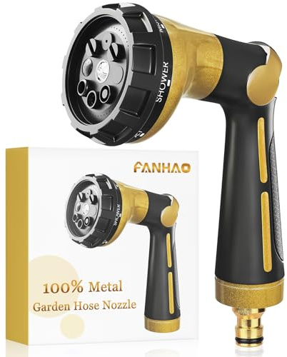 FANHAO Gartenschlauch Spritze 100% Metall, 8 Sprühmustern, Daumensteuerung | Ergonomischer Griff, Widersteht Rost, Hochdruck Gartenpistole für Garten, Auto, Haustier & Pflanzenbewässerung, Bronze