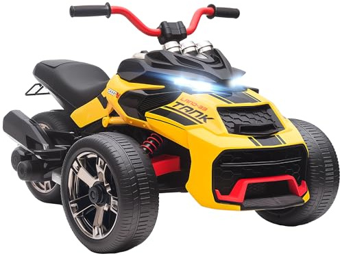 AIYAPLAY Elektro Quad für Kinder, 12V Kinderquad mit 3 Rädern, Vorwärts-, Rückwärtsfunktion, MP3-Player, Hupe, 2 Geschwindigkeiten, LED-Leuchten Kinderfahrzeug 3-5 km/h, für 3-8 Jahre, Gelb