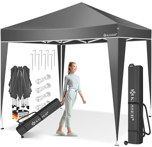 KESSER® Pavillon Faltpavillon 3x3m | Pop-Up Gartenpavillon Höhenverstellbar Stabil Wasserdicht Winterfest | Partyzelt Festzelt UV-Schutz 50+ inkl. Tasche mit Rollen & Bodenanker | Anthrazit