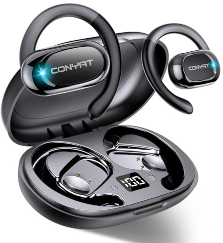 Conyat Open Ear Kopfhörer Sport 58H Spielzeit, Bluetooth Kopfhörer mit Mikrofon/LED-Anzeige, Sport, Tiefschwarz