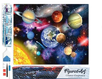 Figured'Art Diamond Painting Erwachsene 40x50cm Ganze Leinwand gerollt Planeten im Himmel 5D Bilder Eckige Steine - DIY Set Basteln