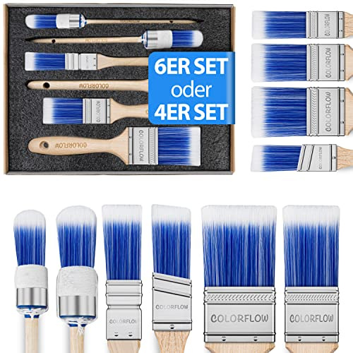 Colorflow Pinselset 6-teilig – Malerpinsel & Flachpinsel für Lack, Wandfarbe & Kreidefarbe – Lasurpinsel & Pinsel Holzlasur Set für Holz & DIY – hochwertiges Set für Profis & Heimwerker