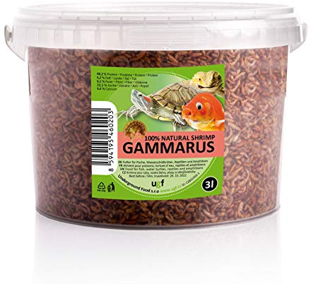 UGF - Premium Gammarus Bachflohkrebse Getrocknet - 318g im 3 Liter Eimer, Schildkrötenfutter, Fischfutter Aquarium, Axolotl Futter, Hamsterfutter, Igelfutter, Koi Futter, Rattenfutter