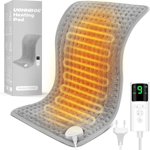 UOHHBOE 75W Heizkissen 60 x 30 cm 9 Temperaturstufen und 4 Timing Funktionwith Wärmedecke Abschaltautomatik Überhitzungsschutz Maschinenwasche,mit Geeignet für Nacken, Schultern Bauch, Oberschenkel