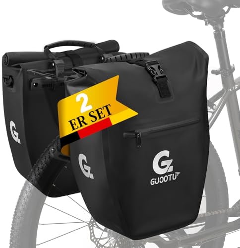 GUOOTU 2 Er Set Fahrradtasche Gepäckträger 48L,aus Tarpaulin Hinten Gepäckträgertasche mit Reflektoren, mit Tragegriff und Schultergurt (Schwarz 24L, 2er Set)