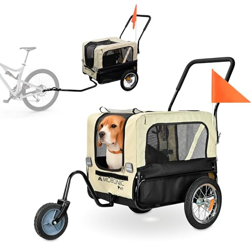 Mobiclinic®, Hundeanhänger für Fahrrad + Hundewagen, 2 in 1, Bis 40 kg, wasserdichte Abdeckung, 123x67x100 cm, Reflektoren & Fahne, 600D Oxford, Für Kleine und Mittelgroße Hunde