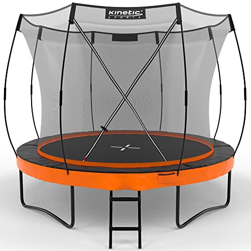 KINETIC SPORTS Trampolin Outdoor 'Ultimate Pro' Ø 244/305/366 cm, rundes Gartentrampolin mit innenliegendem Sicherheitsnetz, Leiter & Randabdeckung, Kindertrampolin bis 120/150/160 kg
