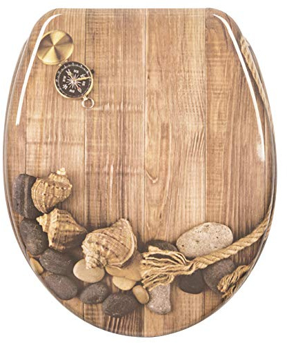 WOLTU WC Sitz mit Absenkautomatik,Toilettensitz Motiv, Toilettendeckel aus Duroplast, Stable Klodeckel Hochwertige Qualität Toilettenbrille,Oval,Beige Schale