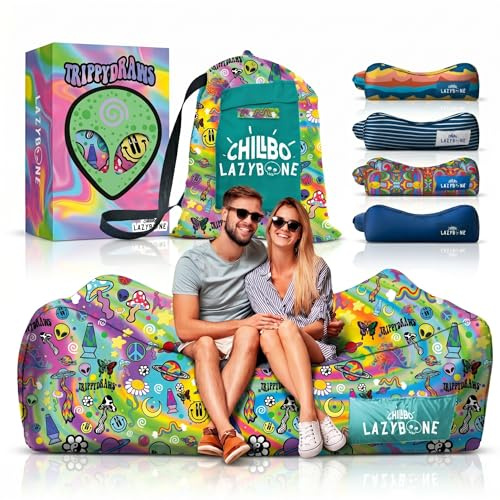 Chillbo x TrippyDraws Lazybone Aufblasbare Couch – Ultimative aufblasbare Liege für maximale Entspannung – Die perfekte aufblasbare Couch für Musikfestivals