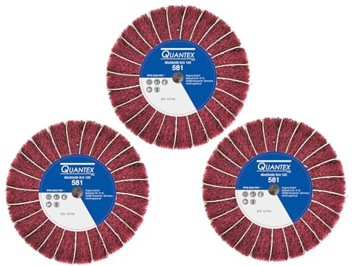 3 Stück Fächerschleifer mit Vlies-Gewebekombination 80mmx50mm, 6mm Einspannschaft, Körnung: 120 - Schleifmopstift, Lamellenschleifer, Schleifmop Schleifvlies, Lamellenrad mit Schaft.