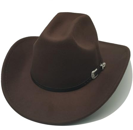 Willheoy Unisex Cowboyhut Schwarz Herren Cowgirl Kostüm Damen mit Band Werternhut Cowboyhut Fasching (A-Braun)