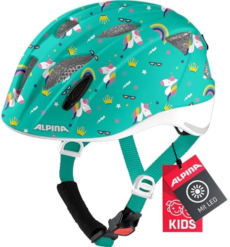 ALPINA XIMO - Leichter, Sicherer & Bruchfester Fahrradhelm Mit LED-Licht Für Kinder, Unicorn Gloss, 49-54 cm