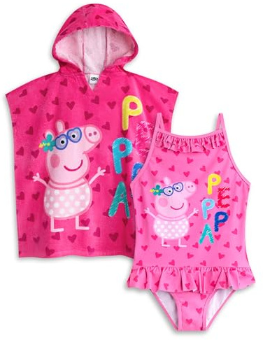 Peppa Pig Girls Badeanzug & Kapuzenhandtuch Poncho Set 3-4 Jahre