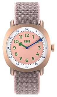 KWIO - TIKK Kinderuhr I Analoge Lernuhr für Jungen & Mädchen I Quarz-Uhrwerk I Nachtblaues Edelstahlgehäuse I Leicht zu wechselndes blau-graues Klettarmband I Wasserdicht bis 5 ATM I