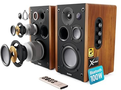 MAJORITY D100 Bluetooth Lautsprecher Boxen für Stereoanlage | 100W Regallautsprecher | Xtra BASS Aktivlautsprecher | HDMI ARC Speaker | Premium-Holz Regal-Lautsprecher | Studio HiFi Lautsprecher