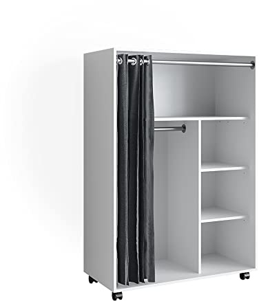 Vicco Kleiderschrank Doros, Weiß, 100 x 146.6 cm | mit Rollen, mit Rollen zur flexiblen Platzierung im Raum
