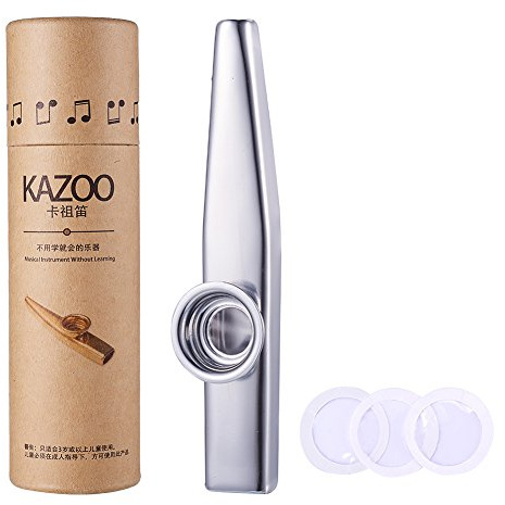 WANDIC Aluminiumlegierung Kazoo Und 3 Kazoo Membran mit Vintage Geschenkbox, Silber, Instrument Profi Musikinstrumente für Alle Altersgruppen, Guter Begleiter für Gitarre, Klavier, Violine