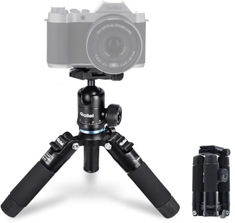 Rollei Compact Traveler Mini M1, Ministativ Kamera aus Aluminium 49cm Leichtes Desktop Reisestativ Klein mit Arca Swiss Kugelkopf Kompaktes Tischstativ für DSLR Schwarz, Stativ-Klein-Mini-Tripod