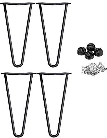 4XSchwerlaste Haarnadel Tischbeine-Überlegener Schweißen Schwarzer Gußstahl 10mm 25cm Höhe Moderner Stil MetallHairpin Legs Esszimmer Möbelzubehör mit Freie Bodenschoner und Schrauben