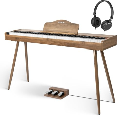 STRICH Digitalpiano 88 Tasten, Hammermechanik-Tastatur in voller Größe, E-Piano mit Ständer, 25W×2 Lautsprecher, unterstützt USB-MIDI & kabellose Verbindung, Modell SDP-300S(Walnussholz)