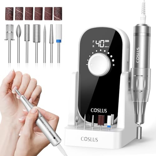 COSLUS E51 Professionell Nagelfräser Elektrische Nagelfeile Wiederaufladbar | Effektiv zum Entfernen von Acryl-Gel-Nagellack, einfach anzuwenden für Frauen, mit CD-Display für Zuhause und Salon, Weiß