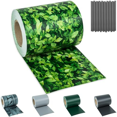 tectake® Sichtschutzfolie, Sichtschutzstreifen mit Befestigungsclips, Windschutz, Sonnenschutz, Sichtschutzmatte für Balkon, Garten, Terrasse, für Stabmattenzaun und Zaunelemente - 70 m, grünes Laub