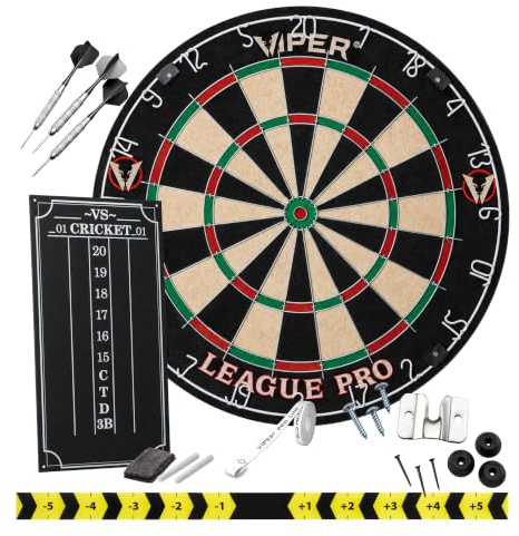 Viper League Pro Spitze aus Sisal/Bristle Dartscheibe mit frei von Klammern sind Bullseye und Cricket Scoreboard Kit