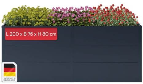 STEELSØN Icarus Hochbeet Metall – Pflanzenbeet 200x75x80 cm – Gemüsebeet Anthrazit – Beet für Garten & Balkon – Pflanzenkübel mit offener Bodenstruktur – Wetterfestes Gartenbeet – Kräuterbeet