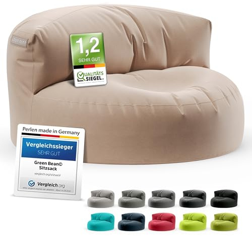 Green Bean Sitzsack Sofa mit Füllmaterial - Lounge im Sitzsack-Design 90x50cm mit ergonomischer Rückenlehne & waschbarem Bezug - Indoor und Outdoor geeignet in Khaki